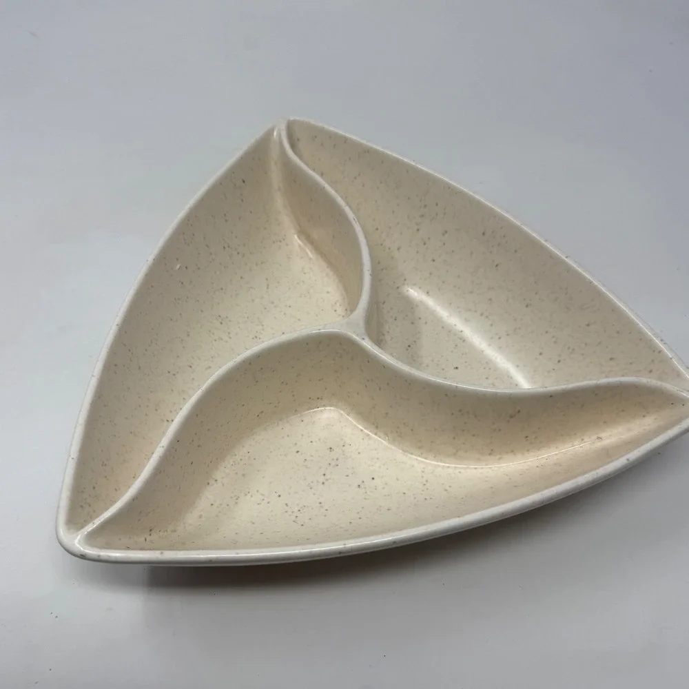 Santa Anita Ware California Pottery Triangular Speckled Divided Serving Dish MCM